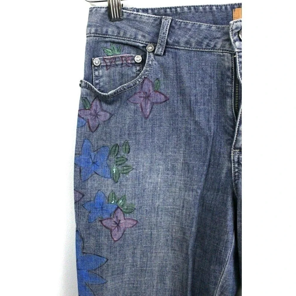 Dana Buchman Womens Size 2 Blue Jeans Painted Floral Hippy
